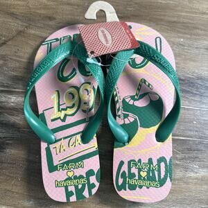 HAVAIANAS X FARM RIO GREEN PINK COCO FLIP FLOPS MULTI COLOR SIZE 6W/5M NEW